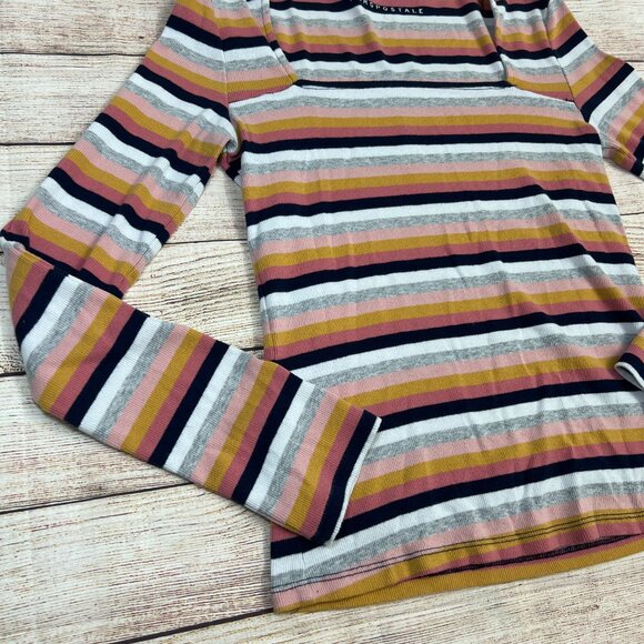 Aeropostale Multi-Color Striped Ribbed Long Sleeve Top Boatneck Large - Picture 9 of 11